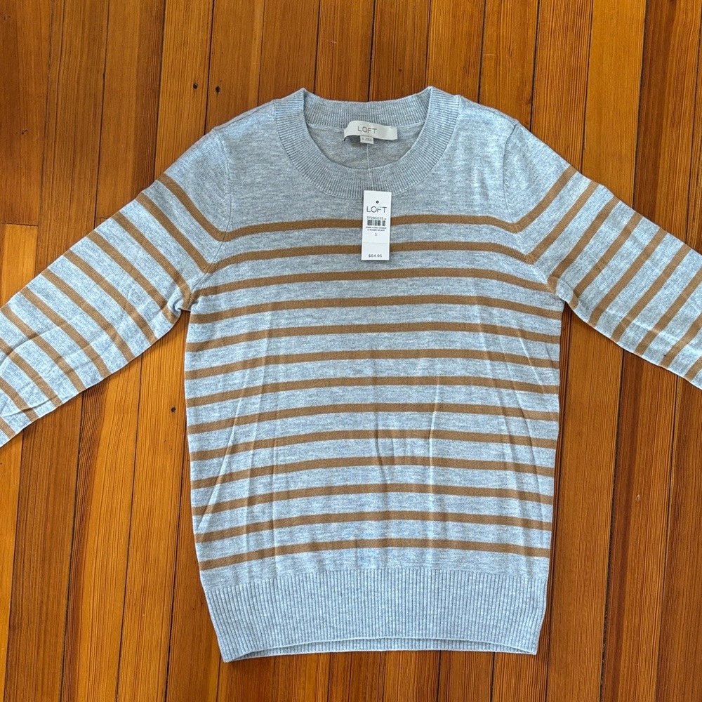 LOFT women’s Sweater in Gray and Tan Stripes